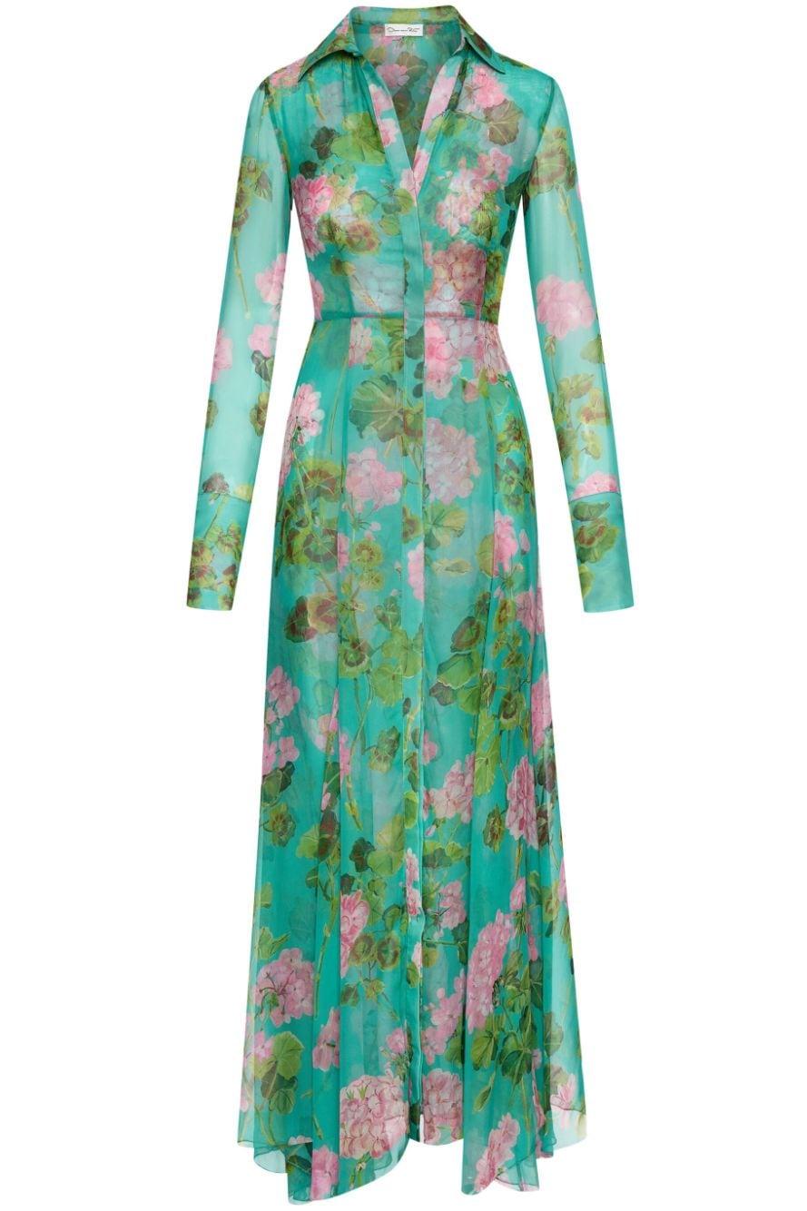 Vestido largo con mangas farol y solapa con hebilla y estampado floral 