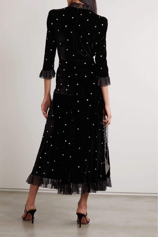 Vestido largo de terciopelo con mangas cortas 
