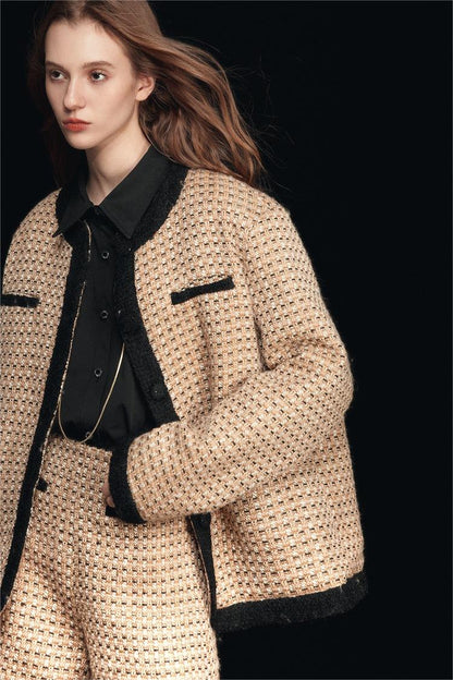 Chaqueta acolchada de tweed con cuello redondo 