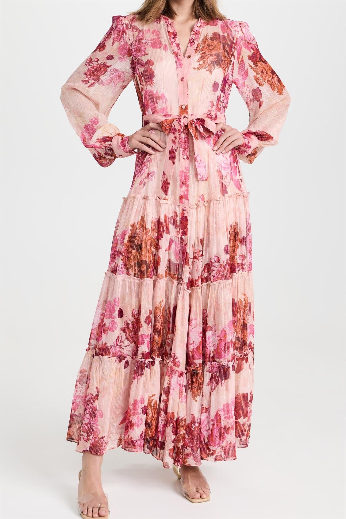 Vestido largo con mangas midi florales 