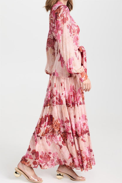 Vestido largo con mangas midi florales 