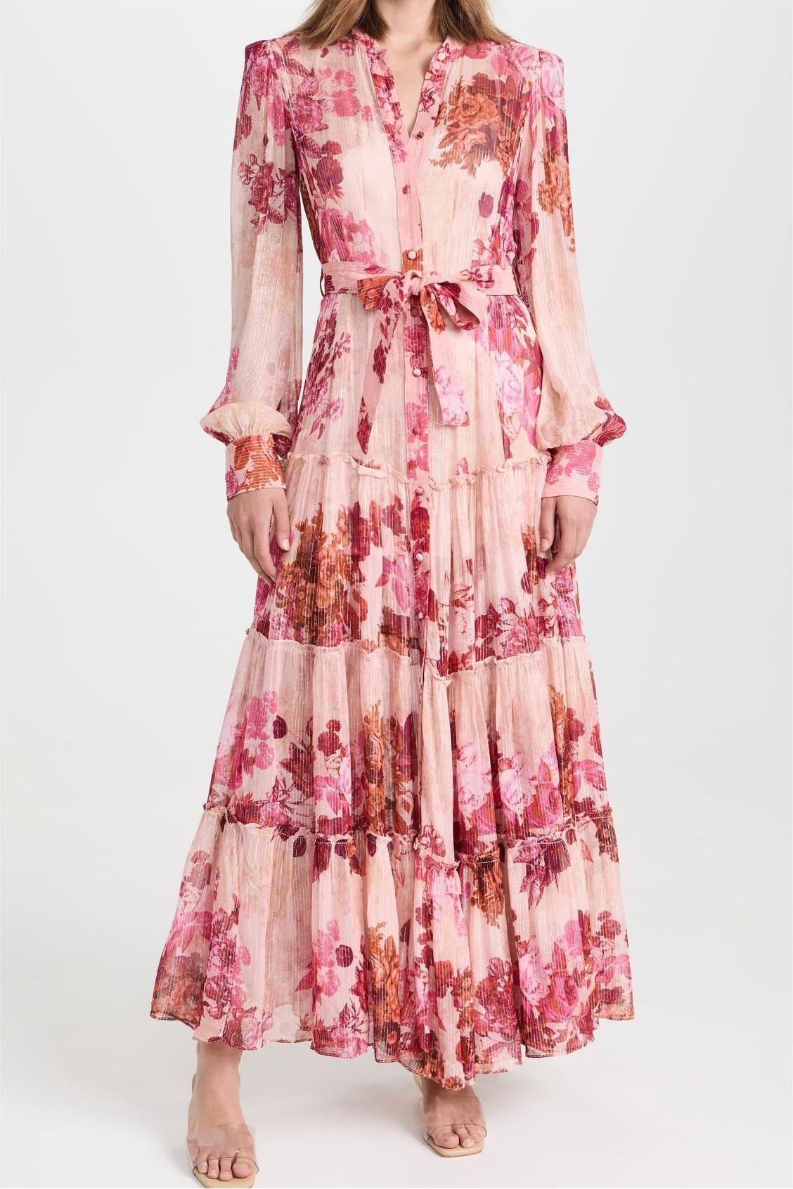 Vestido largo con mangas midi florales 