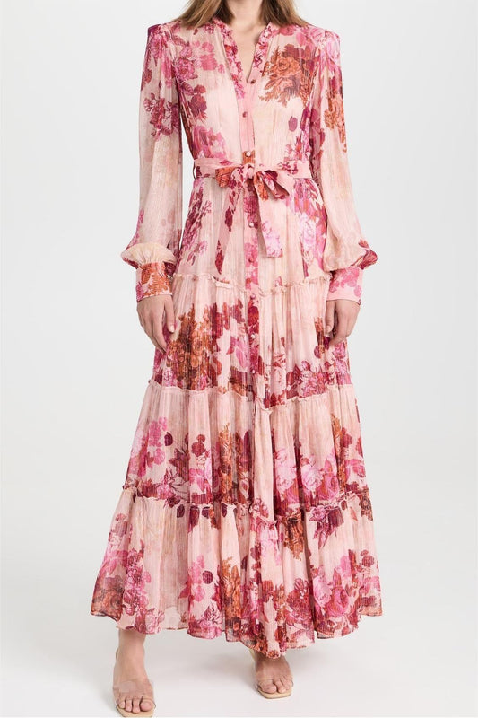 Vestido largo con mangas midi florales 