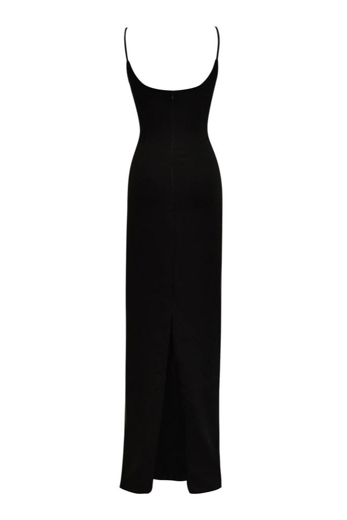 Vestido largo camisola sin espalda con flores 3D 