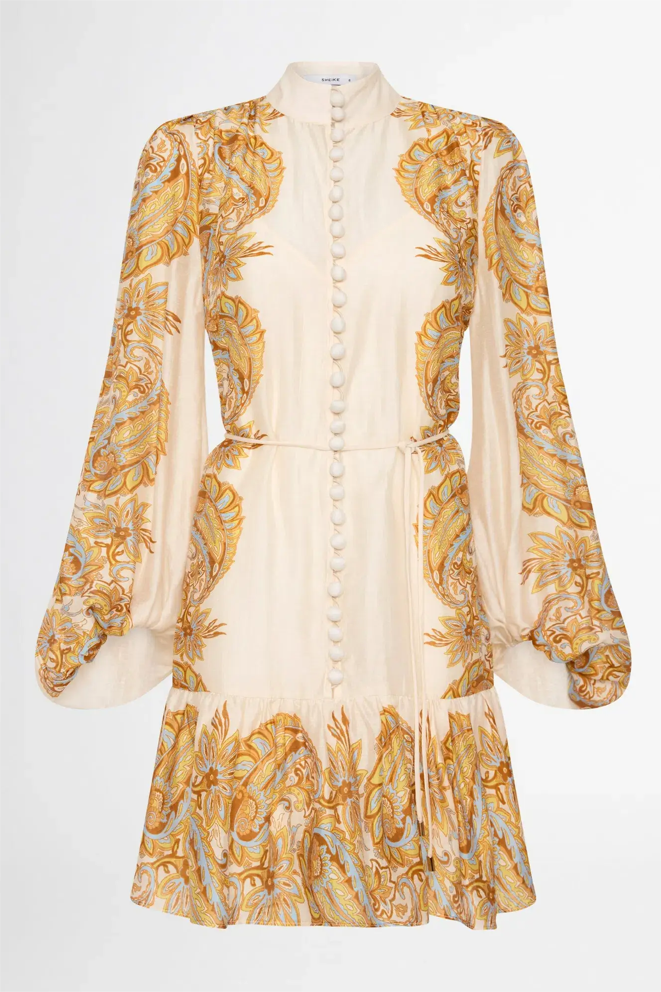 Vestido mini con mangas farol y estampado paisley 