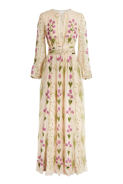 Vestido largo de manga larga con estampado floral 
