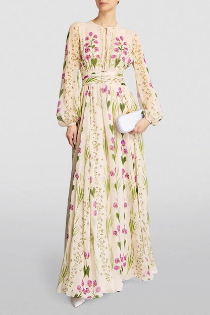 Vestido largo de manga larga con estampado floral 