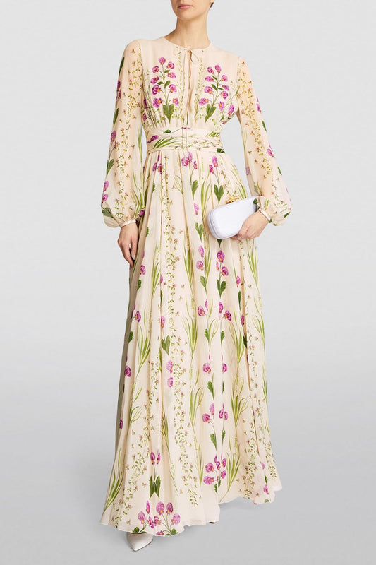 Vestido largo de manga larga con estampado floral 