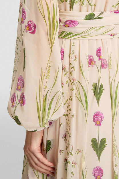 Vestido largo de manga larga con estampado floral 