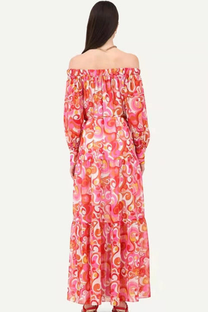 Vestido midi floral con hombros descubiertos 