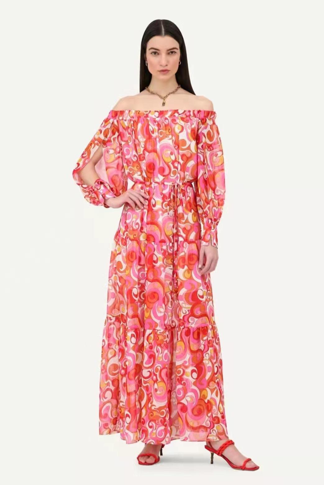 Vestido midi floral con hombros descubiertos 