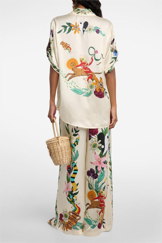 Animal Print Blouse & Mid Waist Wide Leg Pants Set