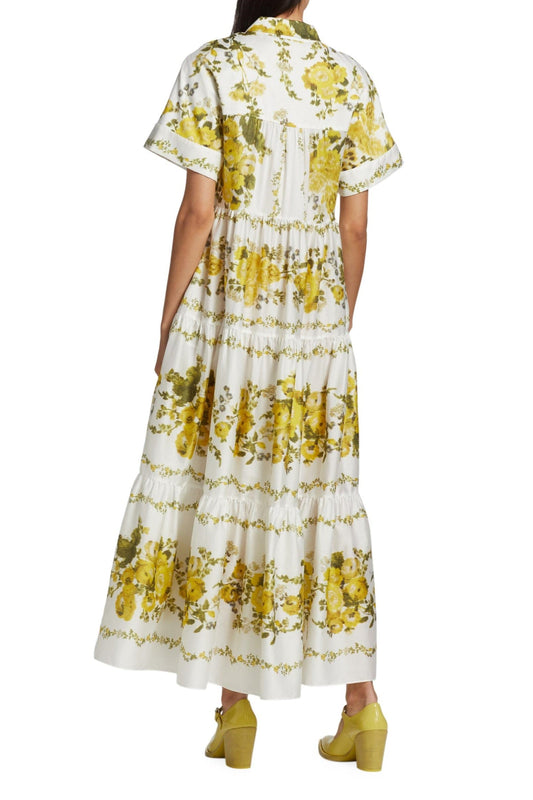 Floral Shirt Collar Single Breasted Midi Dress