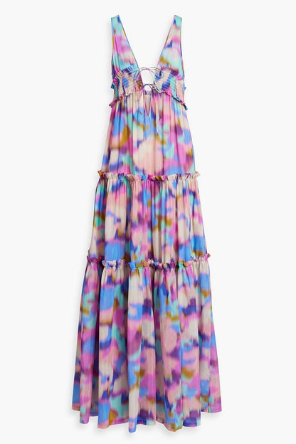 Floral Frill Sleeveless V-Neck Midi Dress