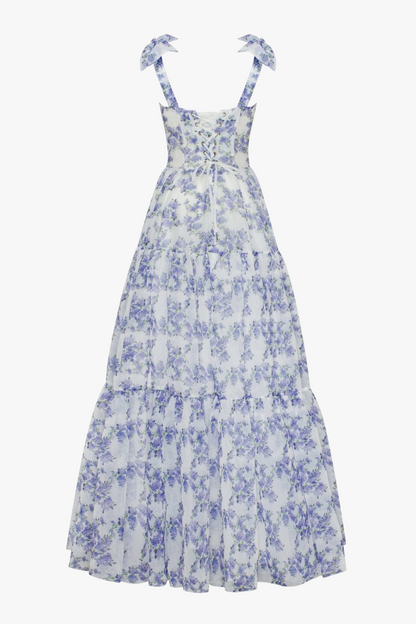 Floral Sweetheart Neck Frill Maxi Dress