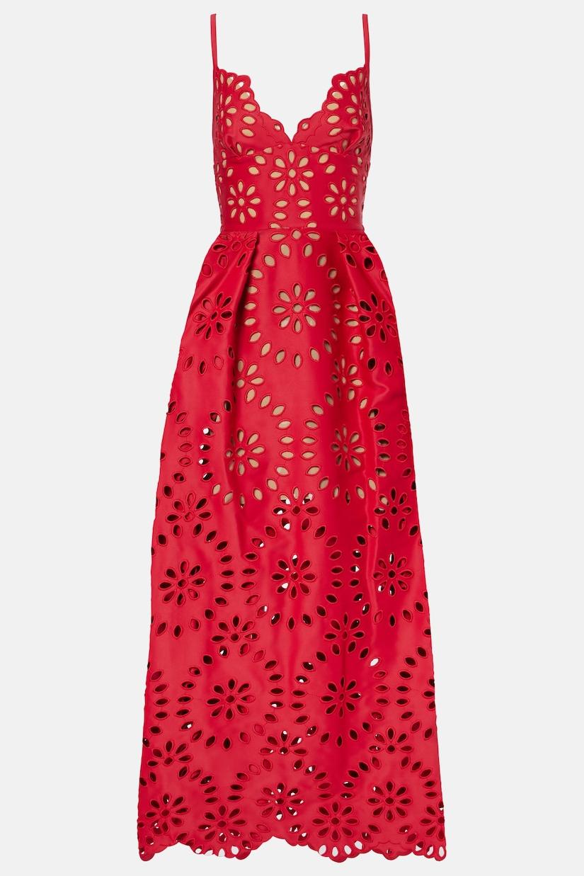 Vestido largo lencero con escote corazón de encaje 