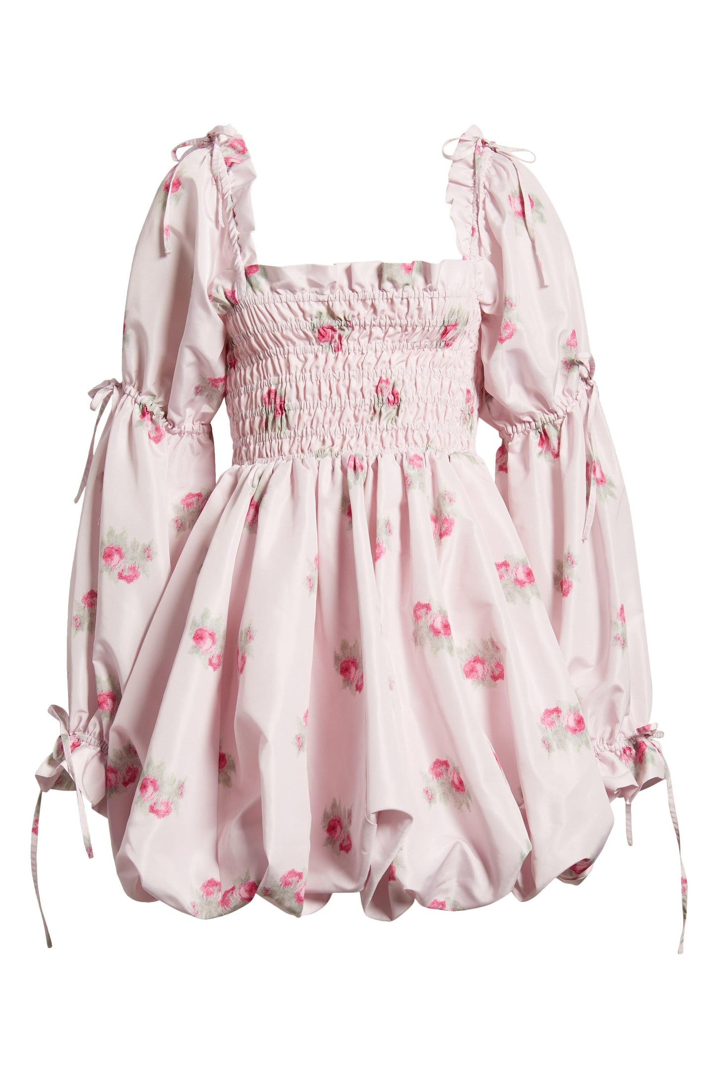 Minivestido con encaje y fruncido floral 
