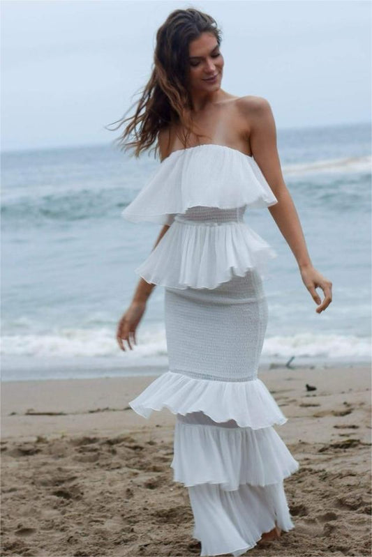Vestido midi sin mangas con fruncido liso 