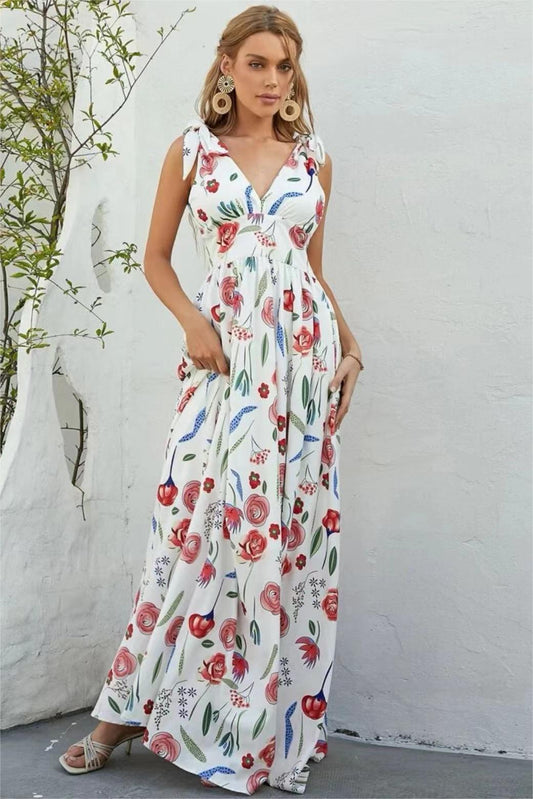 Floral Lace Up Sleeveless Midi Dress