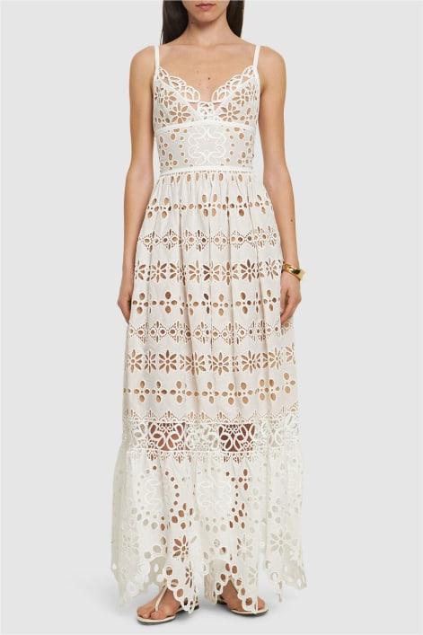 Vestido midi sin mangas de encaje liso 