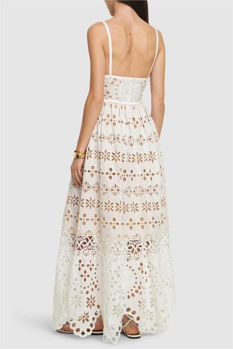 Vestido midi sin mangas de encaje liso 