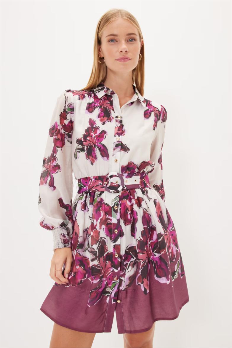 Minivestido floral de manga larga con cinturón 