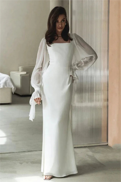 Solid Square Neck Lantern Sleeve Midi Dress