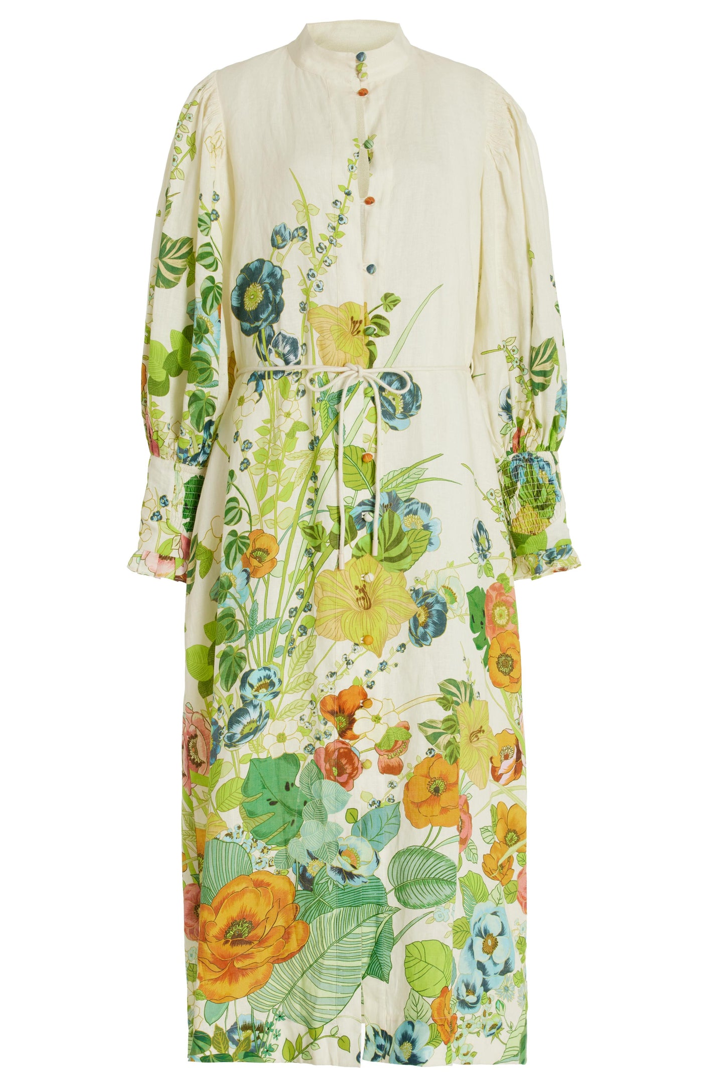 Vestido midi con mangas abullonadas y estampado floral 