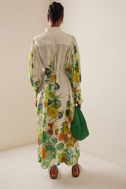 Vestido midi con mangas abullonadas y estampado floral 