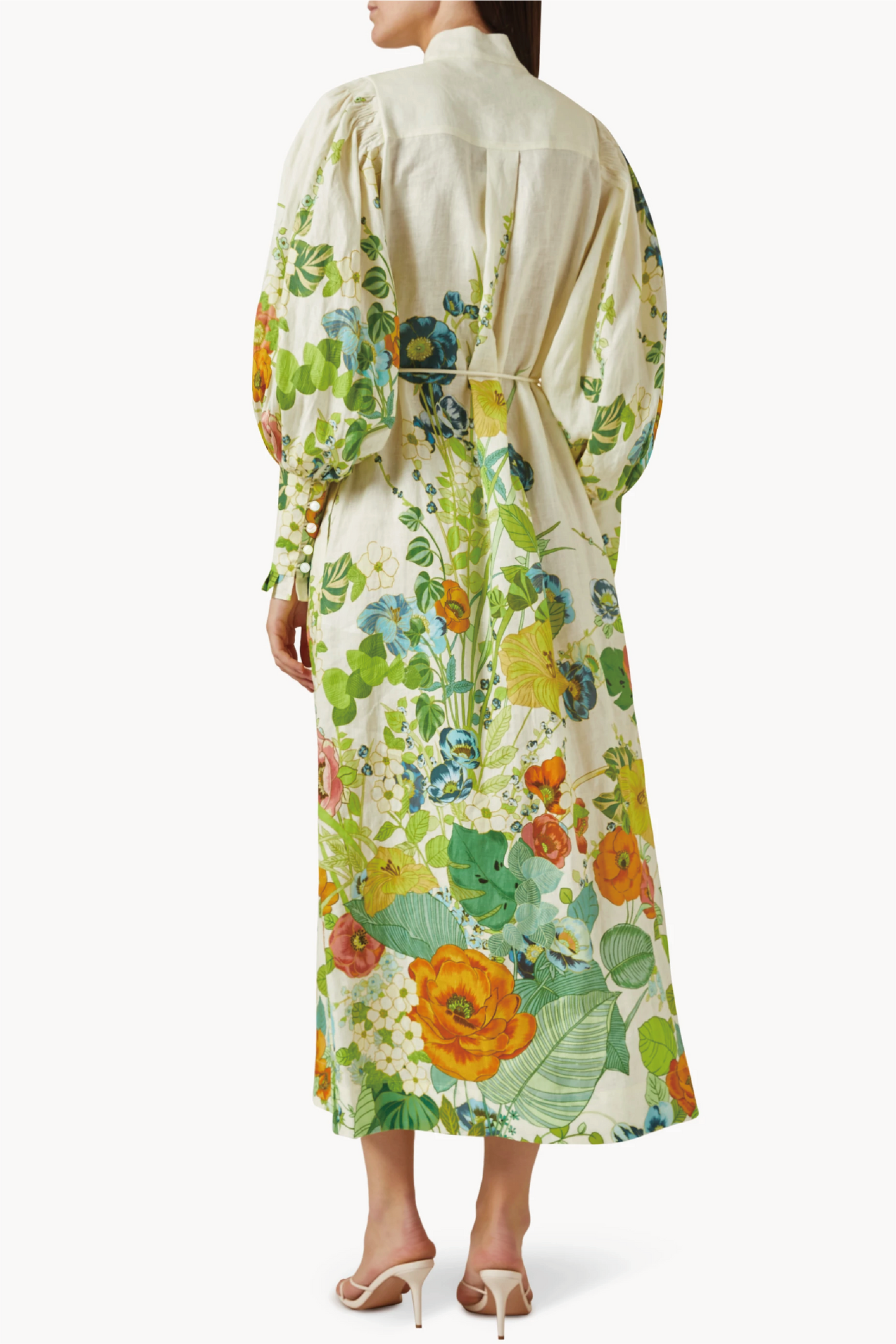 Vestido midi con mangas abullonadas y estampado floral 