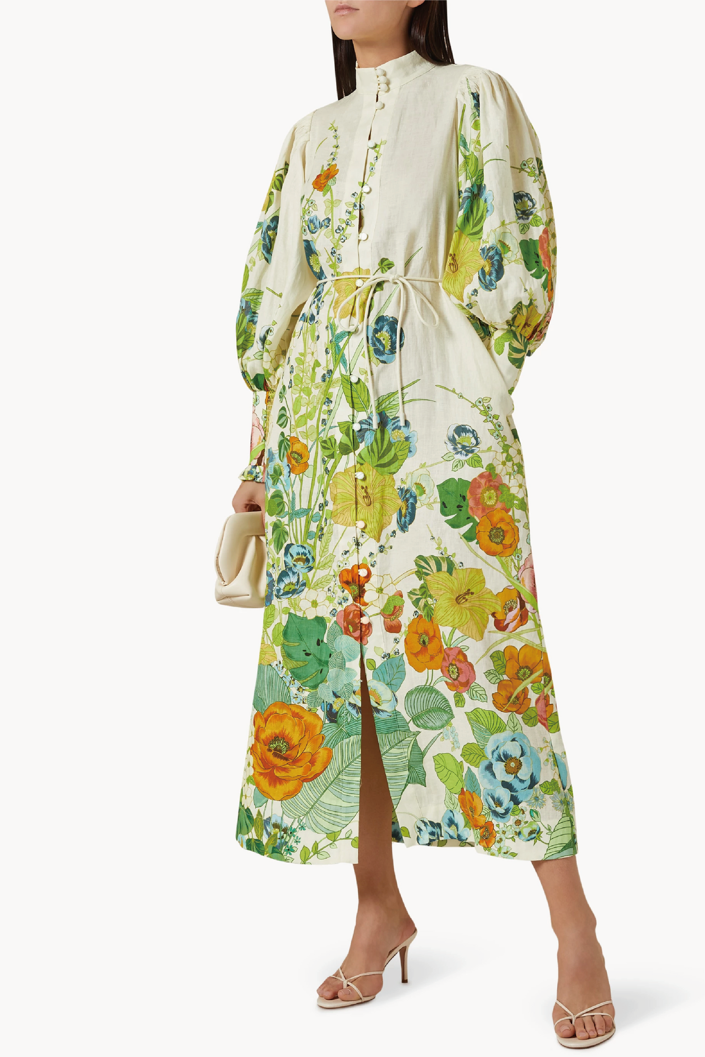 Vestido midi con mangas abullonadas y estampado floral 