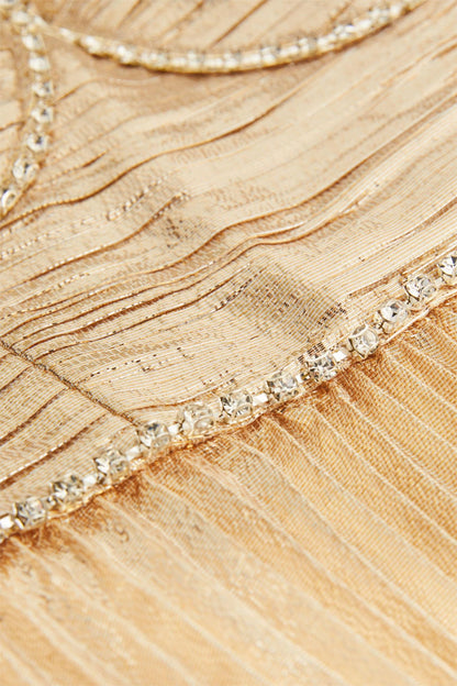 Vestido midi liso plisado sin mangas con diamantes de imitación 