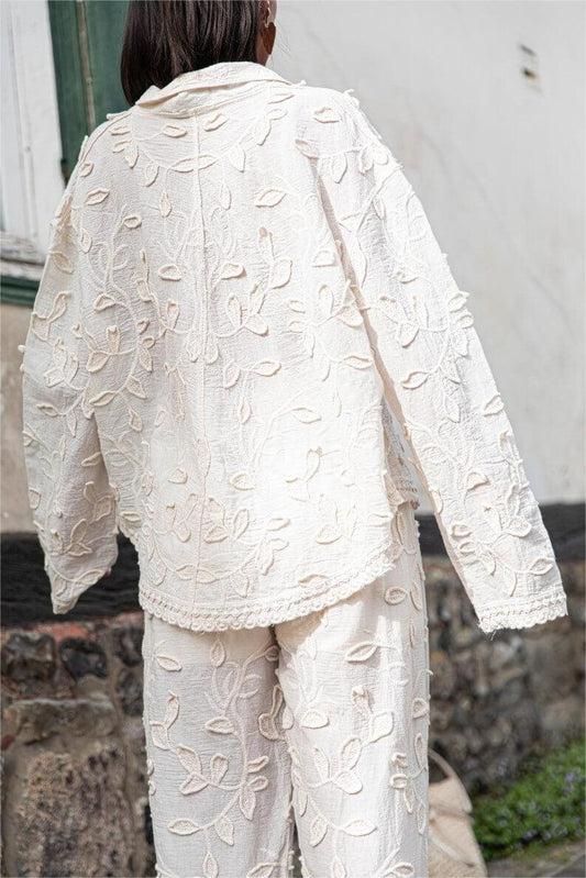 Conjunto de camisa de manga larga y pantalón bordado liso 