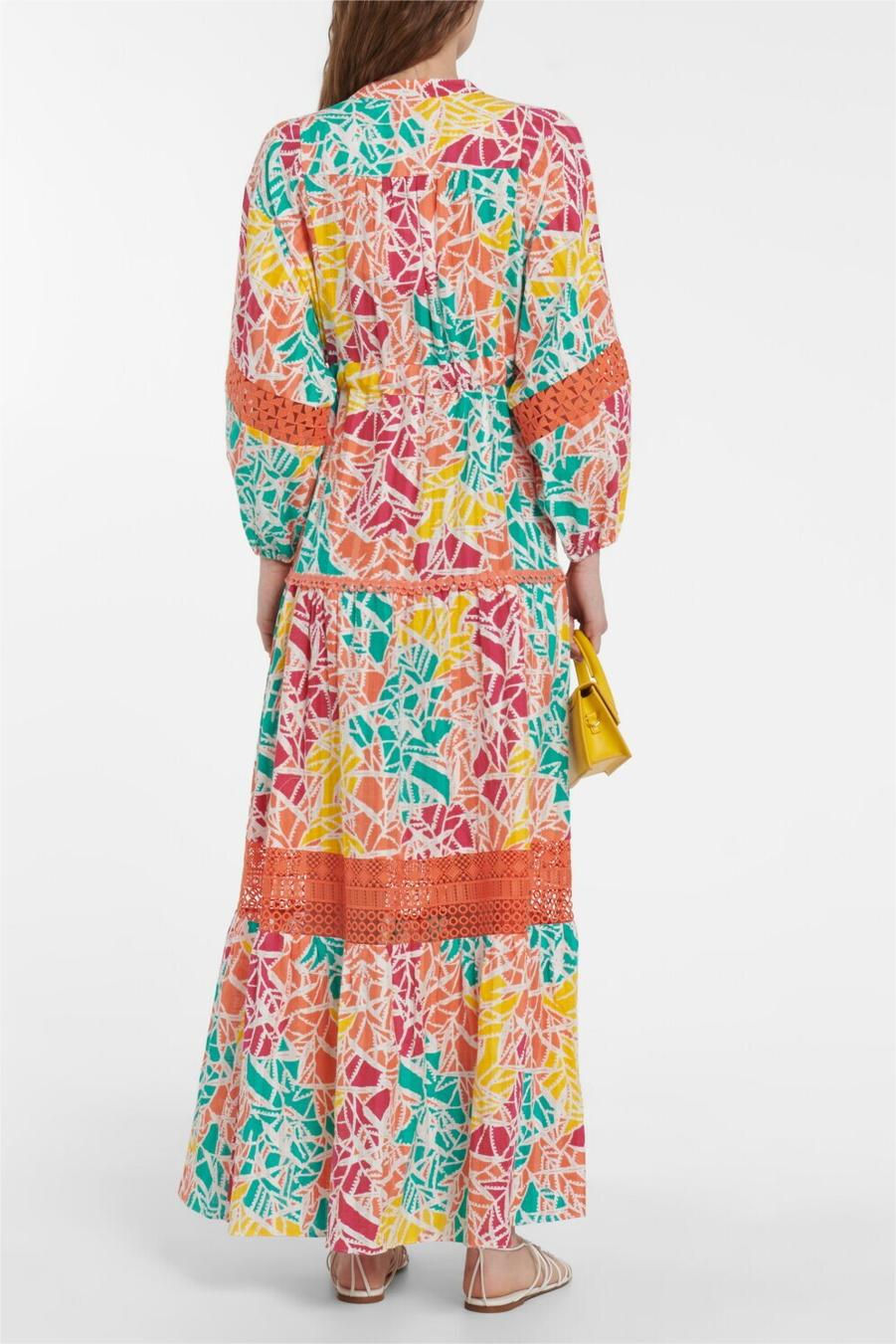 Vestido midi plisado de encaje con estampado abstracto y cinturón 