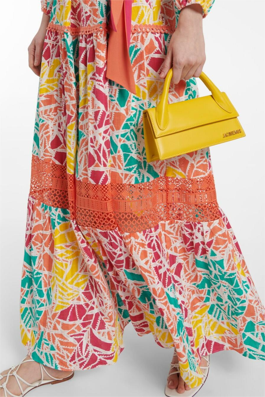 Vestido midi plisado de encaje con estampado abstracto y cinturón 