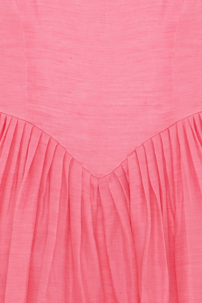 Vestido midi de cuello redondo y mangas farol lisas 