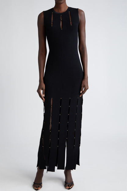 Vestido midi sin mangas de punto liso con cortes 