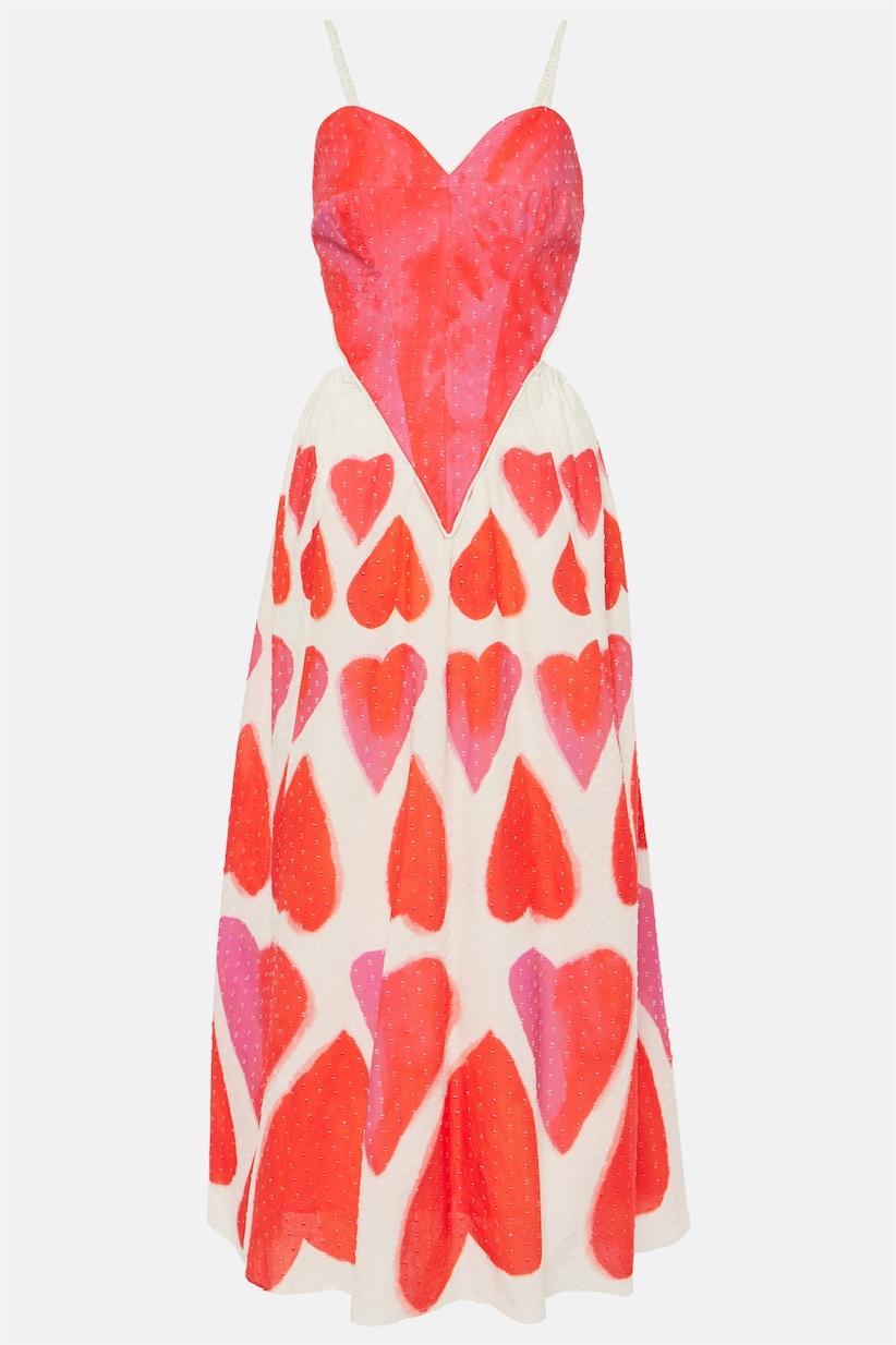 Vestido midi sin mangas con escote en forma de corazón y aberturas 