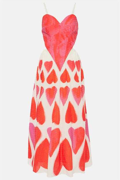 Vestido midi sin mangas con escote en forma de corazón y aberturas 