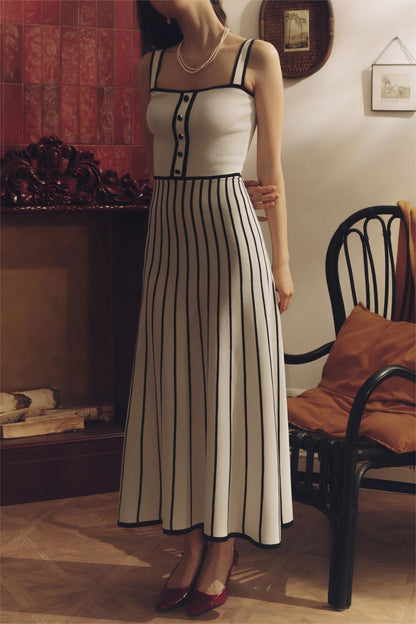 Vestido midi sin mangas de rayas de jersey 