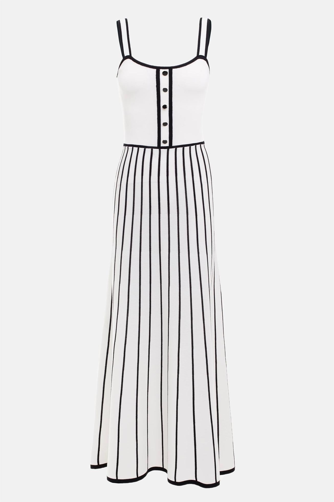 Vestido midi sin mangas de rayas de jersey 