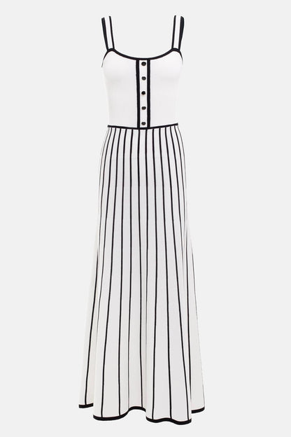 Vestido midi sin mangas de rayas de jersey 