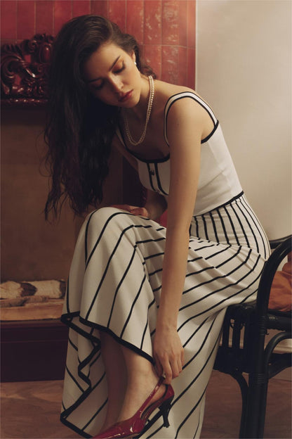 Vestido midi sin mangas de rayas de jersey 