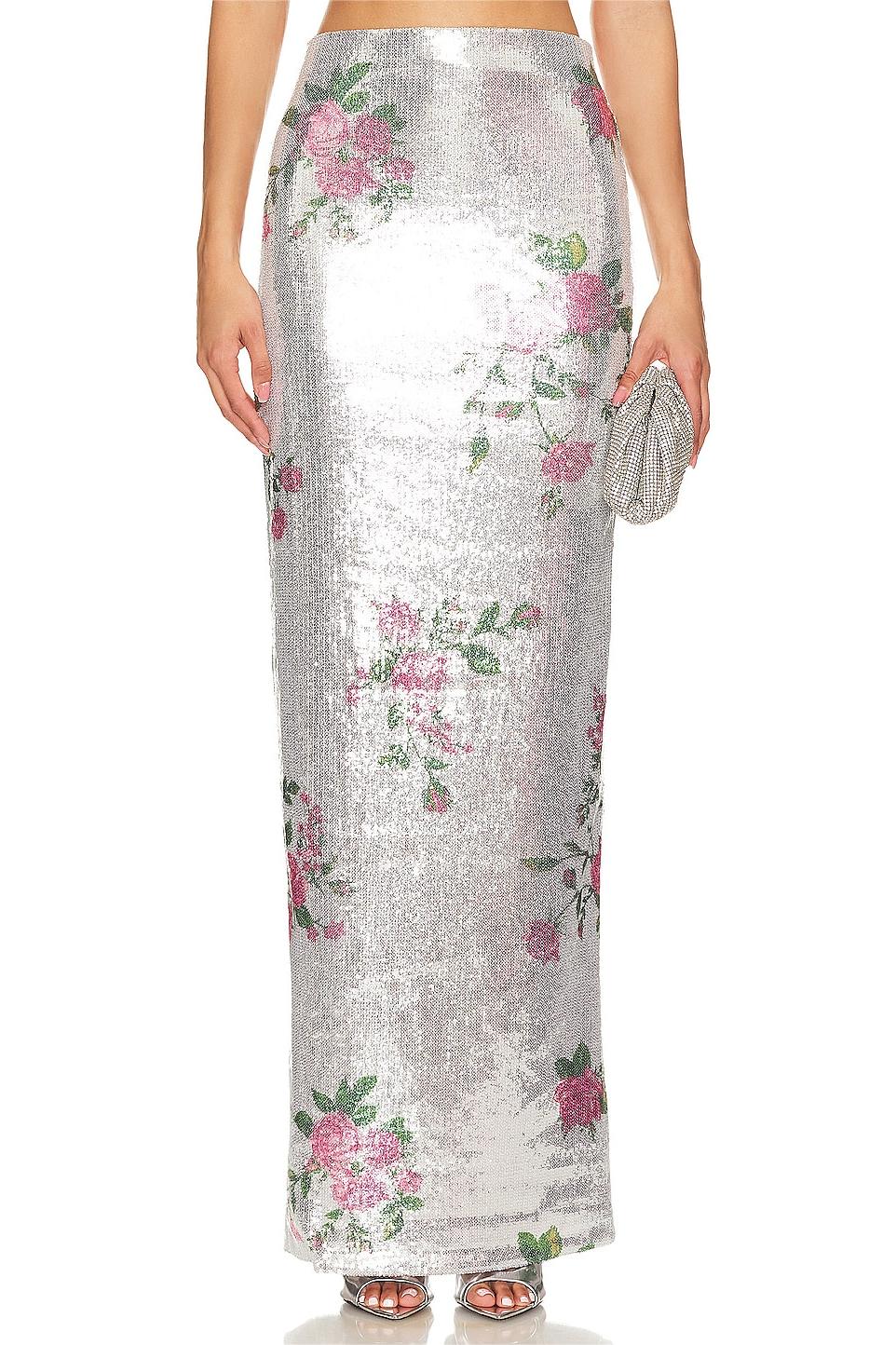 Falda midi de cintura alta con lentejuelas florales 