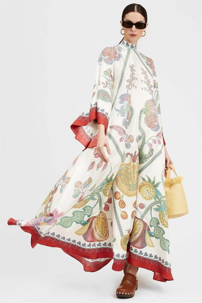 Vestido largo floral con escote en V y mangas abullonadas 