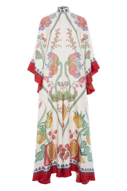 Vestido largo floral con escote en V y mangas abullonadas 
