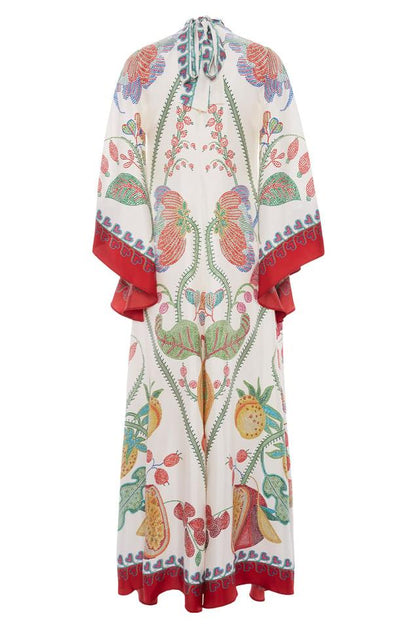 Vestido largo floral con escote en V y mangas abullonadas 