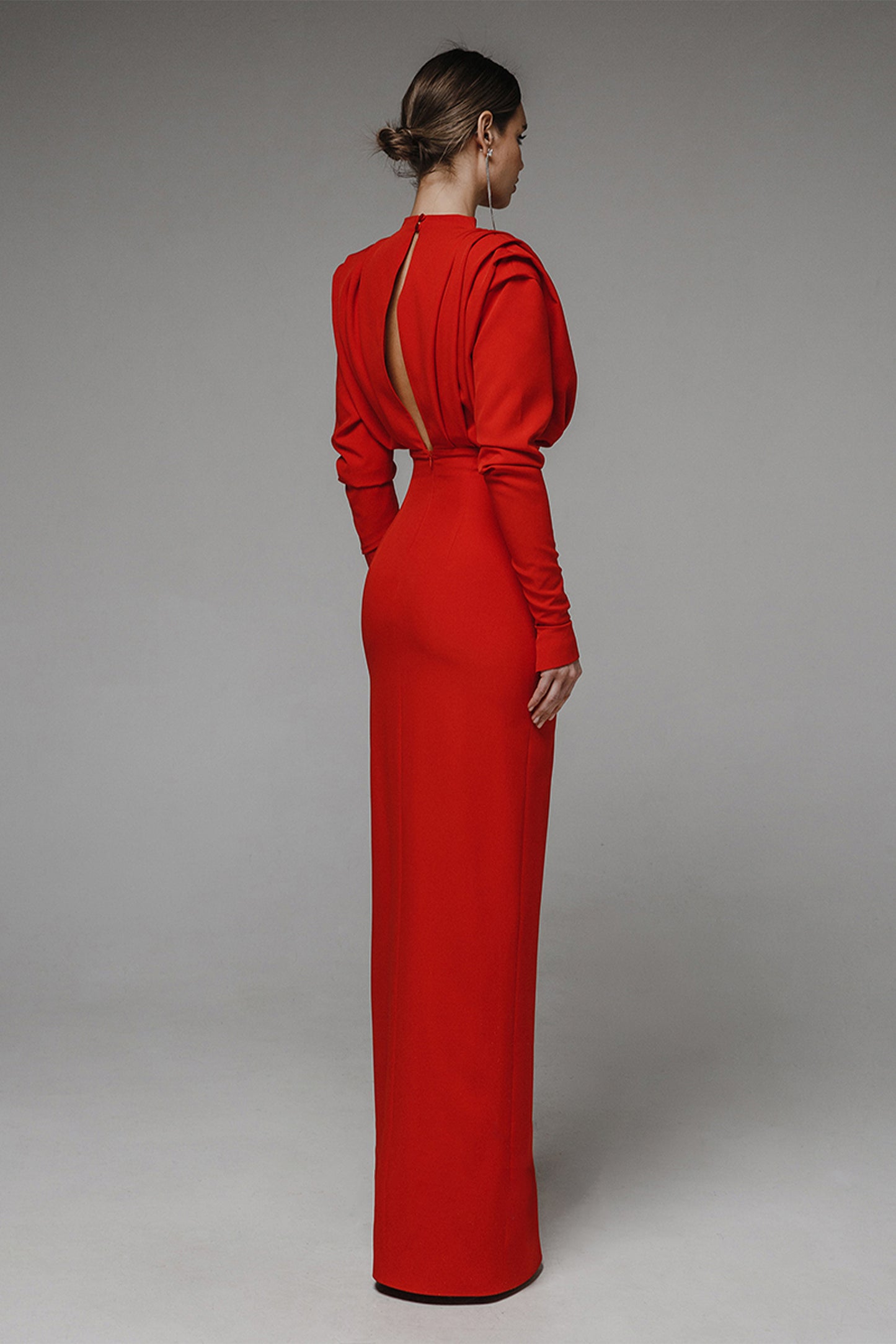 Solid High Split Long Sleeve Midi Dress