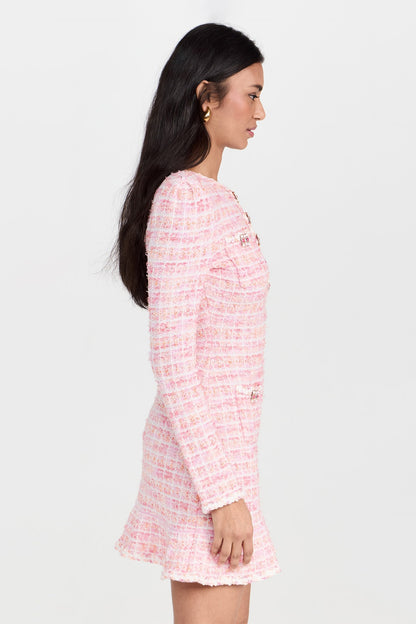 Vestido mini de punto con cuello redondo y cuadros 