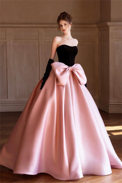 Velvet Bow Sleeveless Midi Dress With Gloves